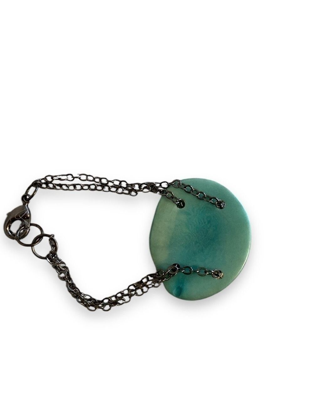 Shell Bracelet Button Style Gunmetal Hardware Double Chain - Picture 3 of 4